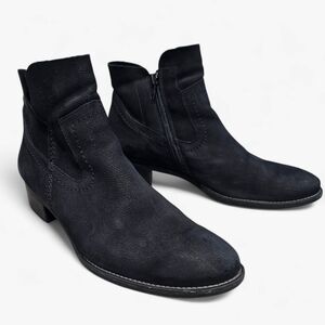 PAUL GREEN Boston Black Nubuck Leather Block Heel Ankle Boots UK 5.5/US 8M